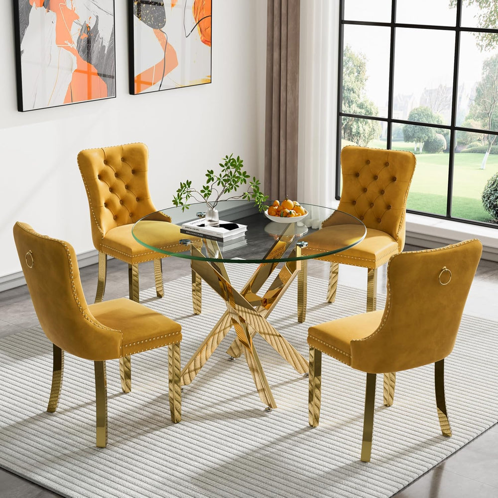 Henf 5 Piece Round Glass Dining Table Set for 4, 35" Round Dining Table ...