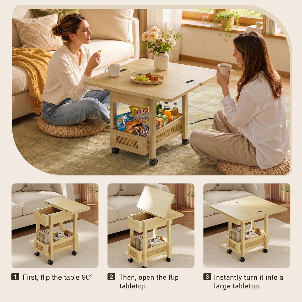 YOSHOOT Narrow End Table with Charging Station, Small Bedside Table