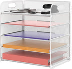 Supeasy 5 Trays Paper Organizer Letter Tray with Handle-Mesh Desk File Organizer, Paper Sorter Desk Organizer for Office, Home or School