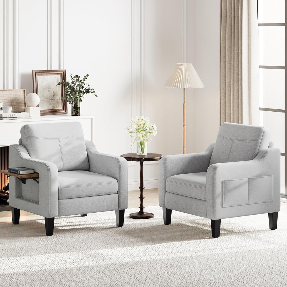 Upholstered Accent Chair with Foldable Side Table for Living Room