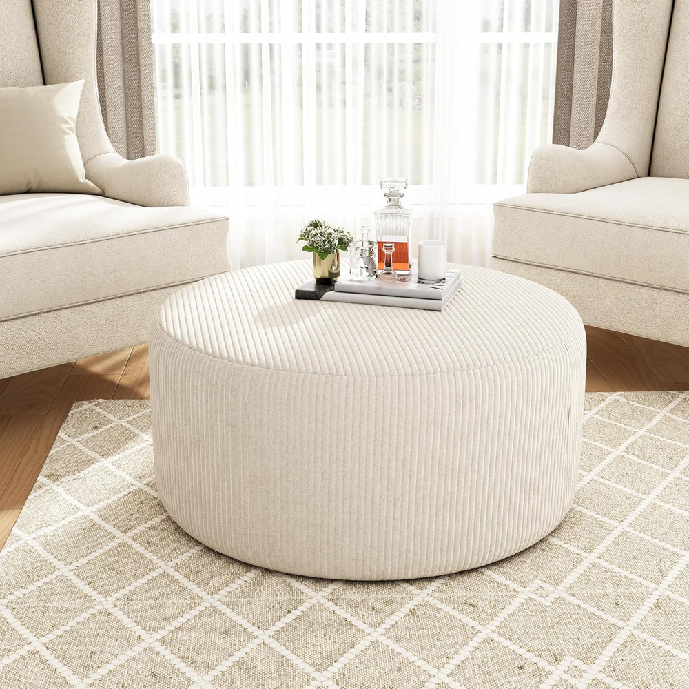 Merax 30.25" Modern Upholstered Round Corduroy Ottoman, Multifunctional ...