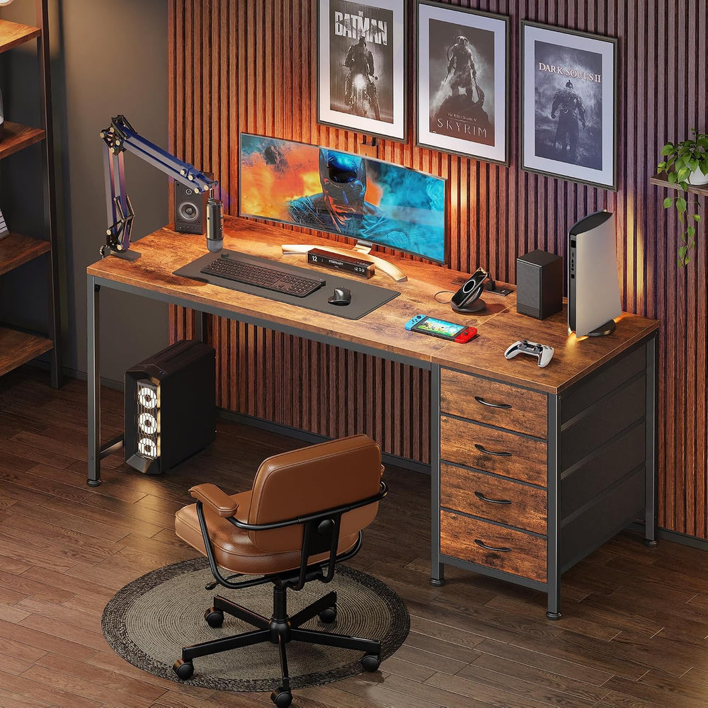 PRAISUN 55.1 Inch Computer Office Desk with Power Outelts and USB-C Port, Rev...