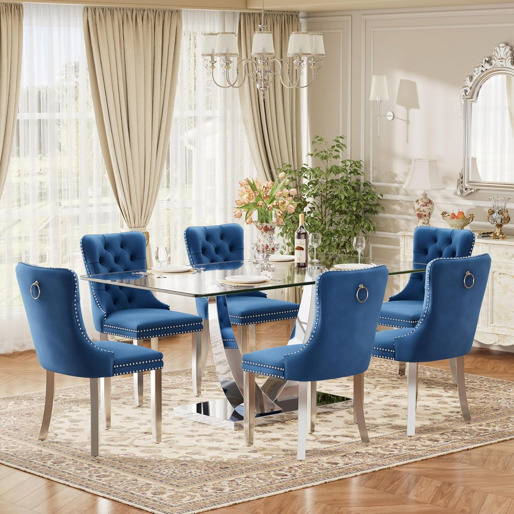 Mid Century Modern Glass Dining Table Set for 6, 63'' Large Luxury Cl...