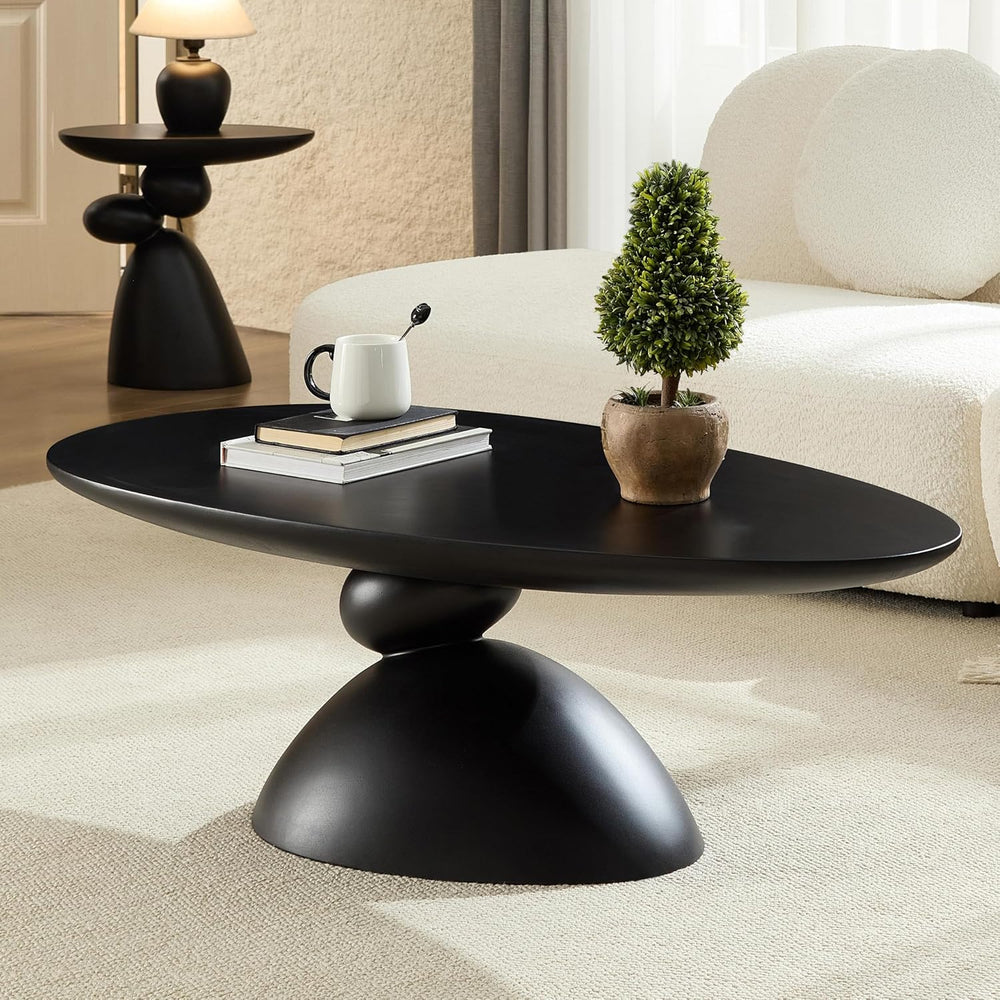 Coffee Table & 2 Side Tables Set, 47", Sculptural Base, Fiberglass, ...