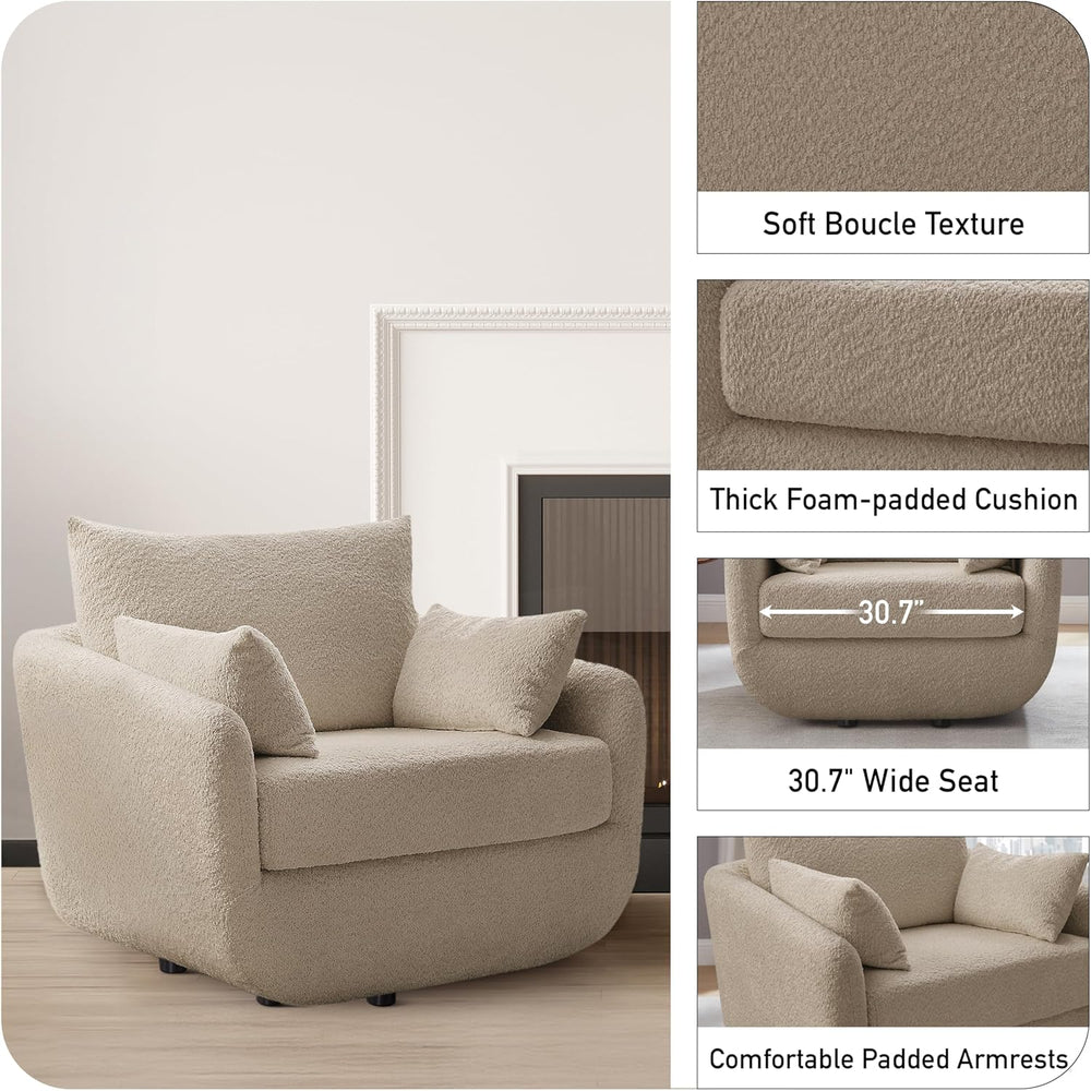 360° Swivel Accent Armchair, 39.3" Oversized, Sherpa Boucle Fabric Sofa ...