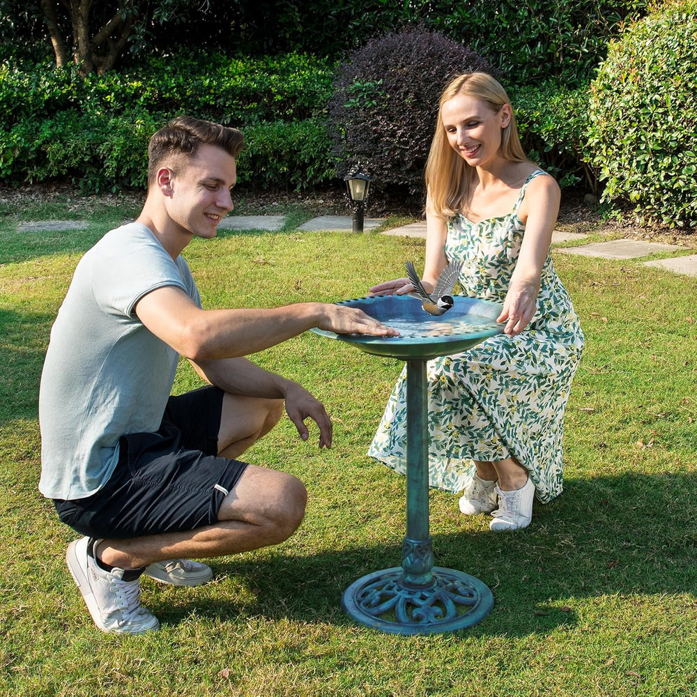 VIVOHOME Bird Bath for Outside, Polyresin Pedestal Birdbath, Green