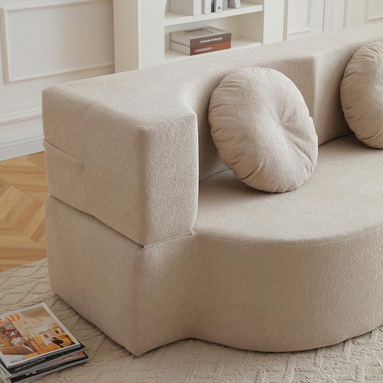 75" Convertible Folding Sofa Bed, 2-in-1 Full Size Floor Boneless Couch Bed, Loveseat sleeper Couch, Memory Foam Floor Sofa Sleeper SofaBed, Small couches for small spaces, No Assembly (Khaki)