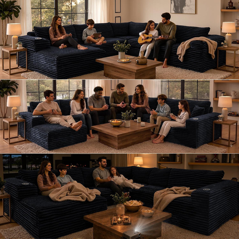 122" Oversized Cloud Sectional Couch for Living Room, 7 Seater U Shaped ...