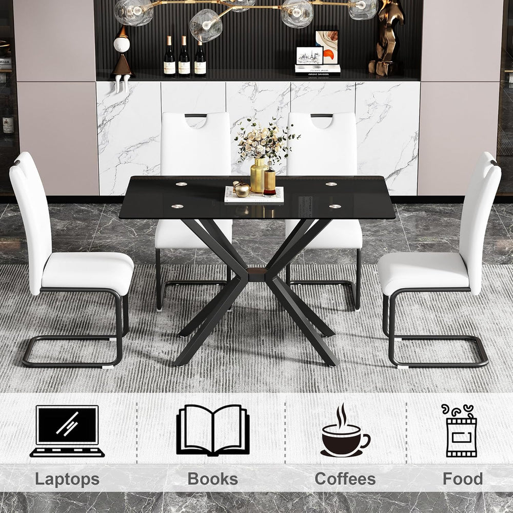 47.24 Inch Rectangular Glass Dining Table Modern Kitchen Glass Top Table for ...