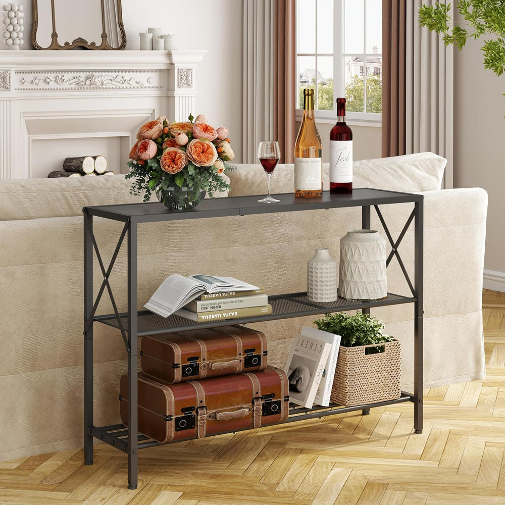 Hoctieon Industrial Console Table, 3 Tier Entryway Table, Hallway Table, Narr...