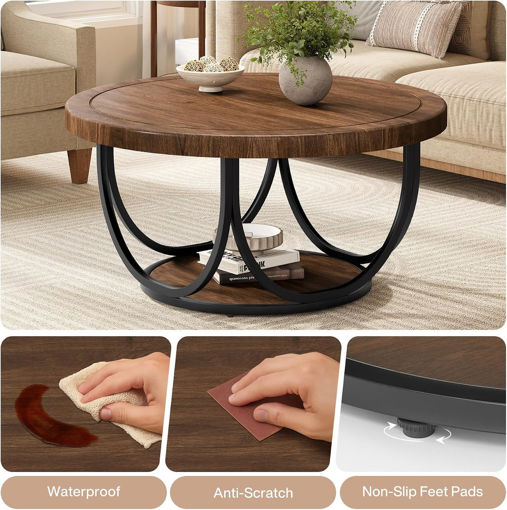 Tribesigns Round Coffee Table with 2 Tiers, 31.5" Wooden Circle Accent C...