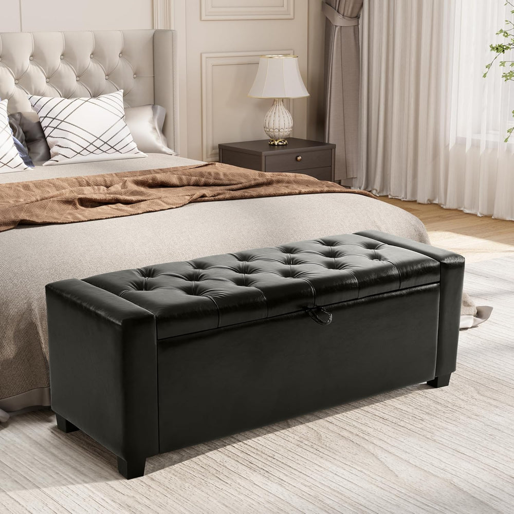 Royal Windsor Ottoman with Storage,Tufted Storage Bench with Safety Hinge,Hol...