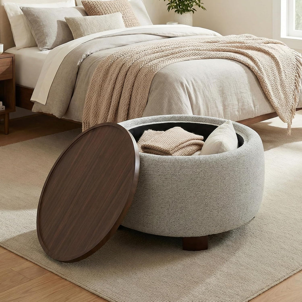 VKNOW 30" Round Storage Ottoman, Ottoman Coffee Table with Removable Woo...
