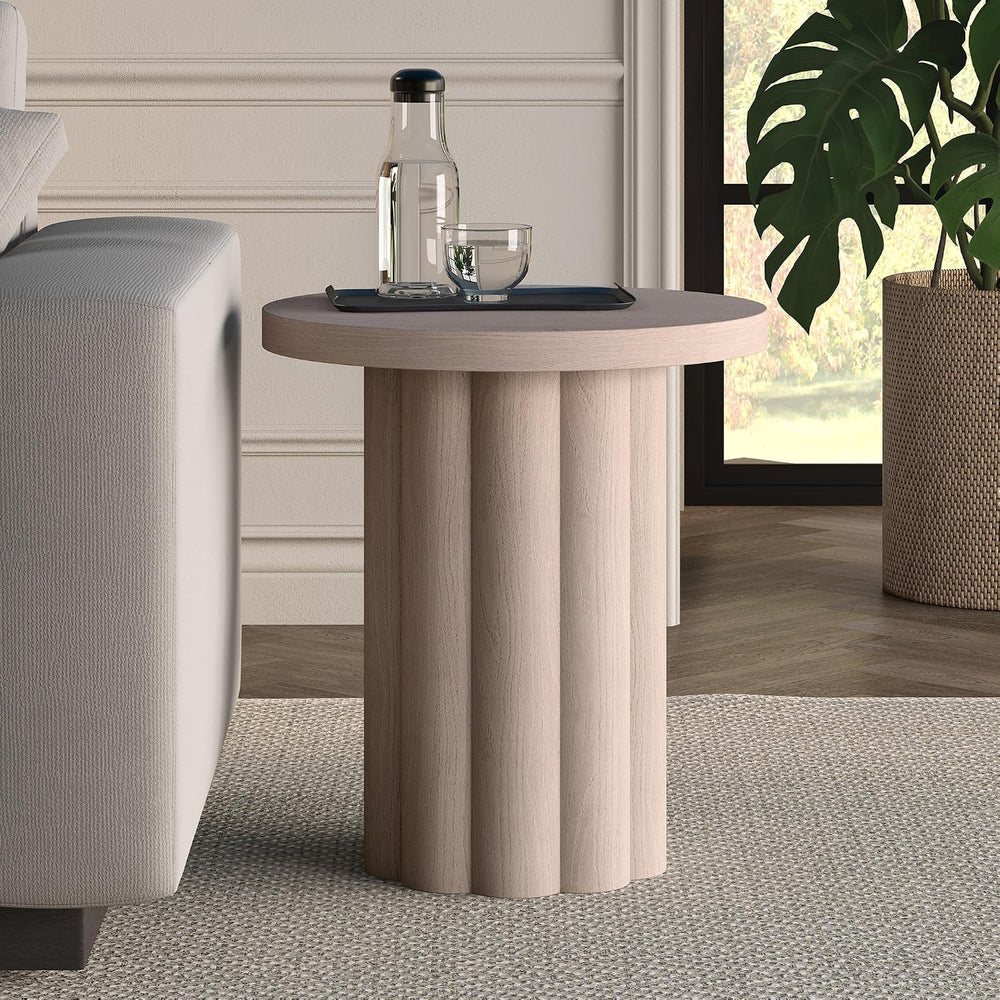 Henn&Hart 20'' Fluted Round End Table, Modern Side Table Ribbed N...