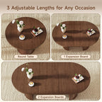 ONBRILL 41-78 Inch Extendable Dining Table for 4-8, Fluted Expandable Kitchen Table with Storage, 2 Leaf, Mid Century Modern Oval Dinner Tables for Dining Room, Kitchen, Living Room, Walnut