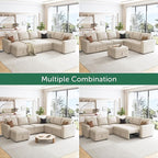 HONBAY Modular Sectional Sleeper Sofa with Pull Out Bed, U Shaped Sectional Couch with Storage Ottoman, Sleeper Sectional Couches for Living Room, Beige