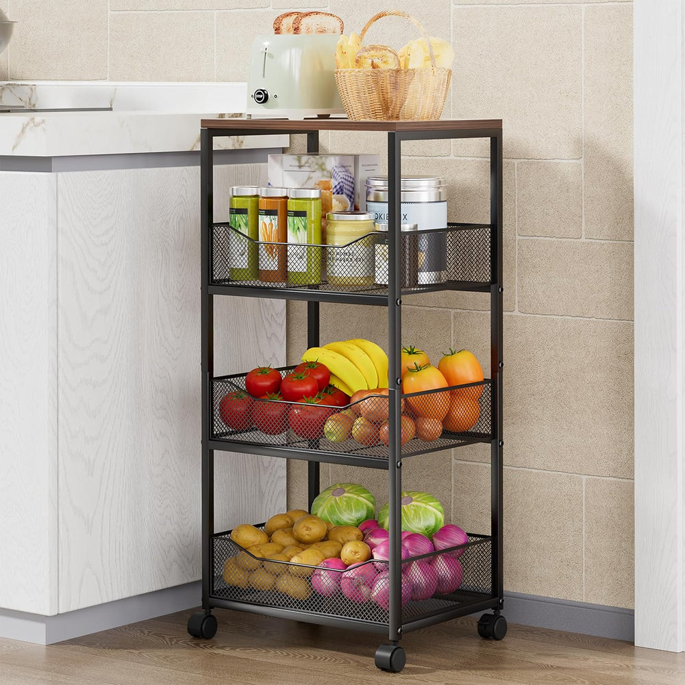 HapiRm Fruit Basket Kitchen Cart - 4-Tier Rolling Storage Cart with Wheels, F...