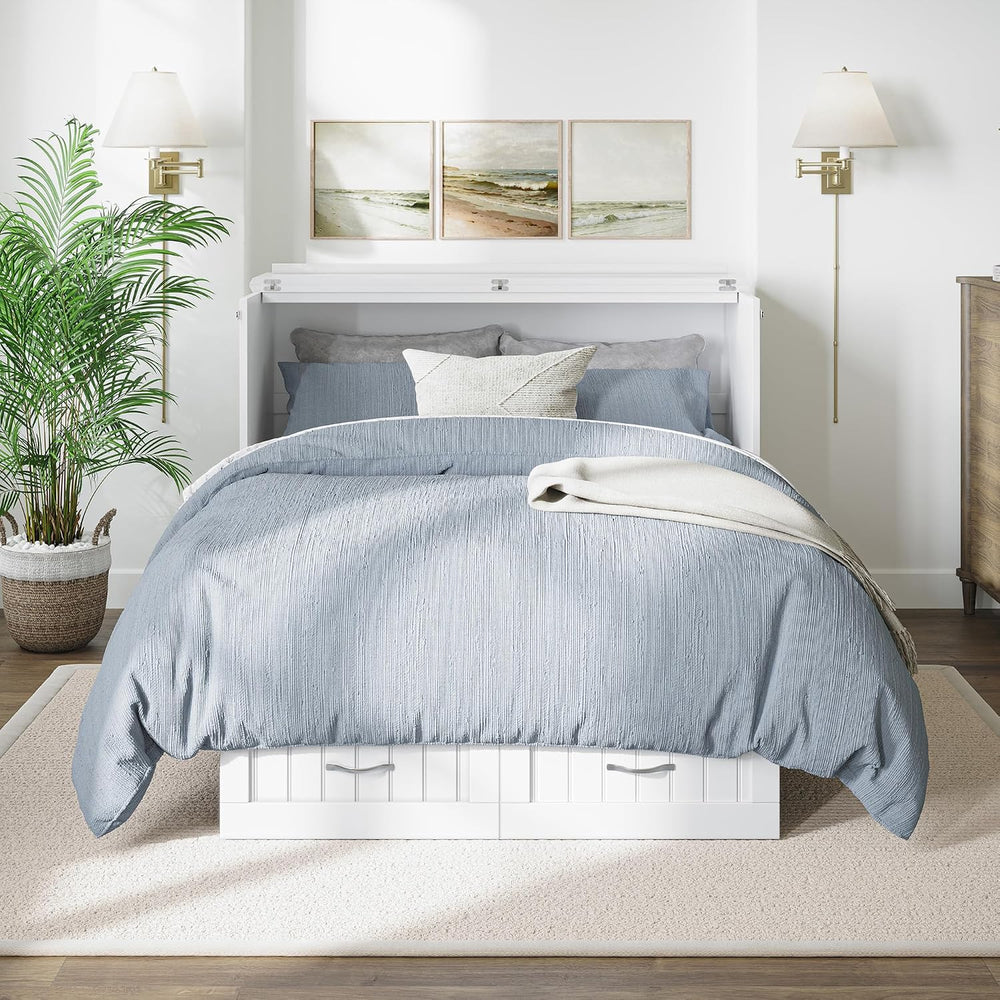 AFI, Nantucket Murphy Bed Chest Full with 6" Mattress & Drawer, White