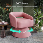 LINSY Swivel Barrel Chair, 360 Modern Swivel Accent Chair Boucle Swivel Chair Round, Pink Velvet Chairs with Arms, Small Barrel Chair for Small Spaces Bedroom Living Room
