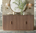 win2win 63" Fluted Sideboard Buffet Cabinet with Faux Marble Top, Mid Century Modern Credenza with Storage, Wood Media TV Console Accent Cabinet for Living Room Kitchen Hallway, Walnut