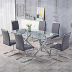 AZmac Modern Leather Dining Chairs Set of 6,Armless Kitchen Chairs,Dining Room Chairs with Upholstered Padded Seat and Sturdy Chrome Legs for Dining Room,Kitchen (Set of 6, Grey+PU Leather)
