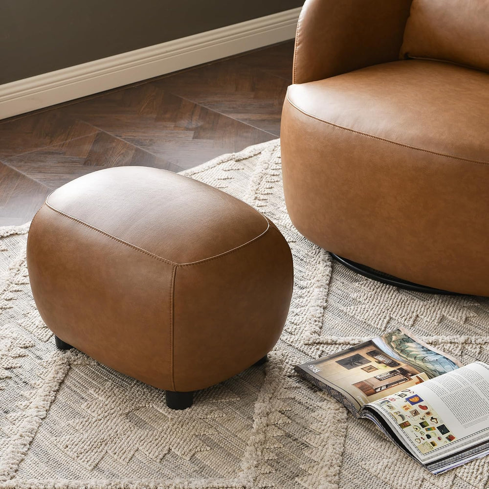 KINWELL 23" Wide Faux Leather Upholstered Ottoman Footrest, Camel | Livi...