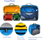 4-piece Kids Toy Storage Organizer Set Bag for Toy Building Bricks with See Through Clear TPU Top, Small Toy Packing Cube Bags, Clean Up Container case(blank pattern)