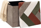 Home Deco Factory, HD0550 Multifunctional Ribbed Foldable Patchwork Pouf Chest Storage and Comfortable Seating Elegant Design Beige Grey Red Green 38 x 38 cm