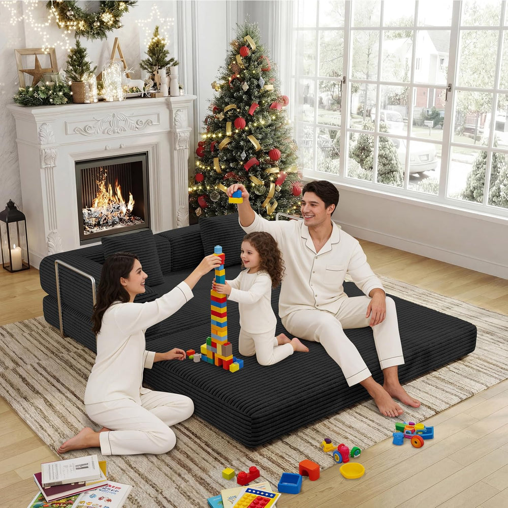 59 Inch Convertible Sofas Bed, 5-in-1 Futon Sofa Pull Out Sleeper Couch, Couc...