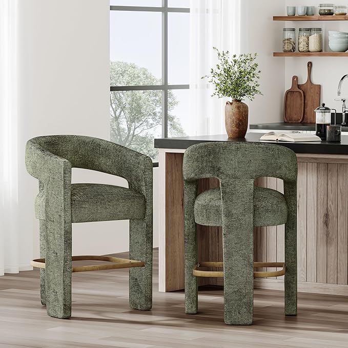 Jofran Upholstered Counter Stool with Arms – Versatile Barstools – Stylish Seating for Kitchen Dining Room or Home Bar, Forest, Single Stool