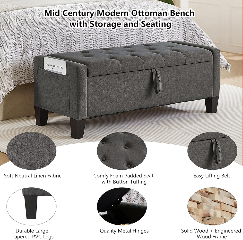 Aoowow Linen Bedroom Ottoman Bench with Storage,Tufted Bed End Storage Benche...