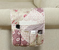Brilliant Sunshine Pink Rosette and Stripes Patchwork Couch Armrest 5 Pockets Organizer, Slip Resistant Armchair Caddy, Washable Remote Controls Holder, Storage for Magazine, Tablet, Phone, iPad, Rose