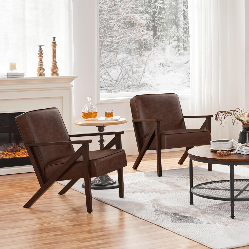 Yaheetech Mid-Century Modern Accent Chair, Lounge Chair, Dark Brown | Faux Le...