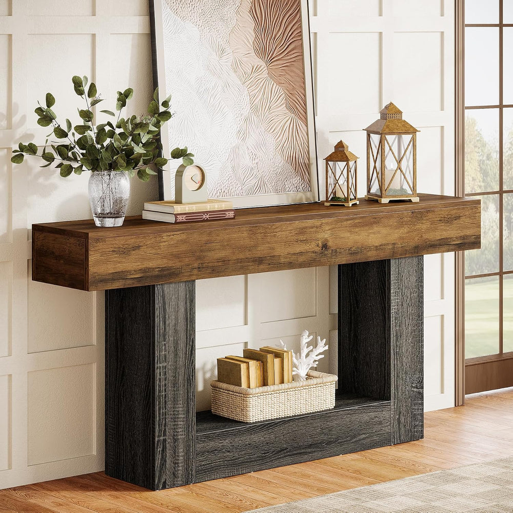 Tribesigns 63-Inch Long Console Table, 2-Tier Entryway Table Sofa Table with ...