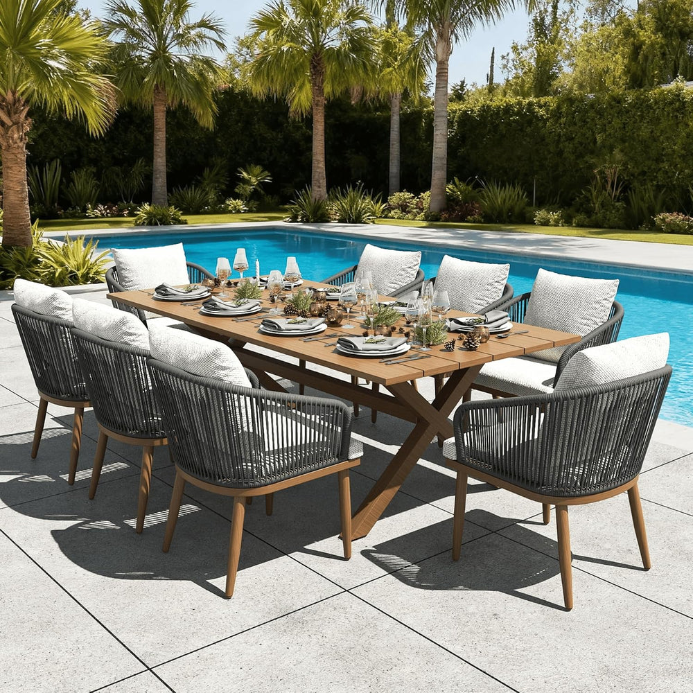 LayinSun 9 Pieces Outdoor Patio Dining Set, Aluminium Rectangular Dining Tabl...