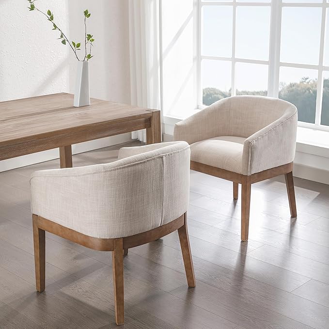 Beige Dining Chairs Set of 2 Mid-Century Modern Dining Chairs, Linen Upholste...