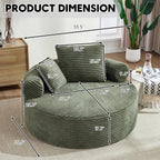 Oversized Round Chair Lounge Chaise Indoor, 55.5" Upholstered Corduroy Deep Seat Single Cloud Sofa Chair, Fluffy Modern Large Circle Boneless Sleeper Sofa for Living Room, Bedroom, Green