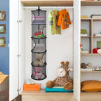 Libeder Mesh Hanging Storage Space Saver Bags Organizer,Foldable Storage Organizer 5 Compartments Toy Storage Basket for Kids Room Bathroom 2 Sets, Black