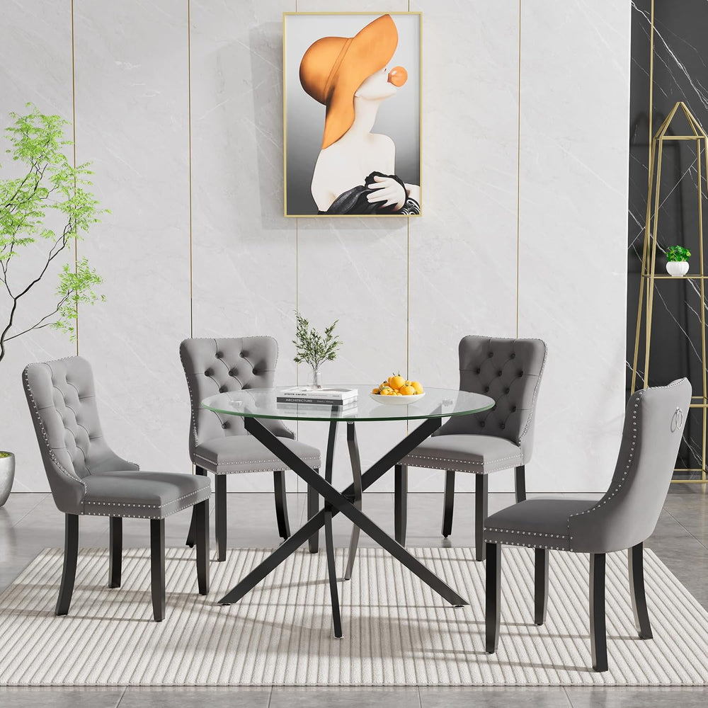 Small Round Dining Table Set for 4, Modern Glass Kitchen Table Chairs Set of ...