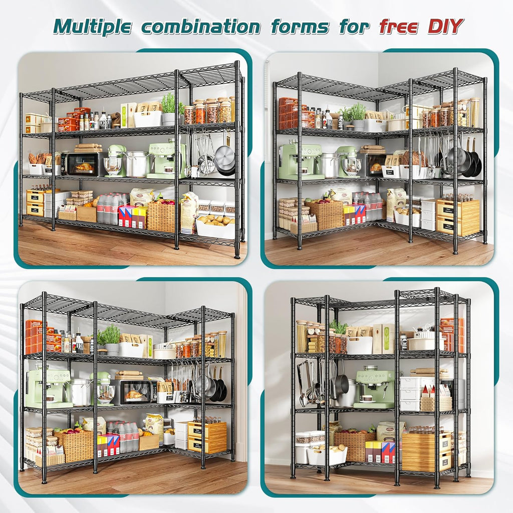REIBII 78.4''W Garage Shelving Wire Shelving Unit Load 1500LBS,4 Tier Metal Shelving with Adjustable Metal Shelf Storage Shelves for Pantry Shelves Commercial Shelf Kitchen Garage 11.8''Dx59''H