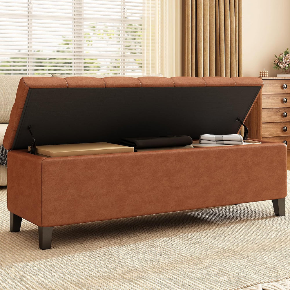 PU Storage Ottoman Bench - Leather Storage Bench End of Bed with Safety Hinge...