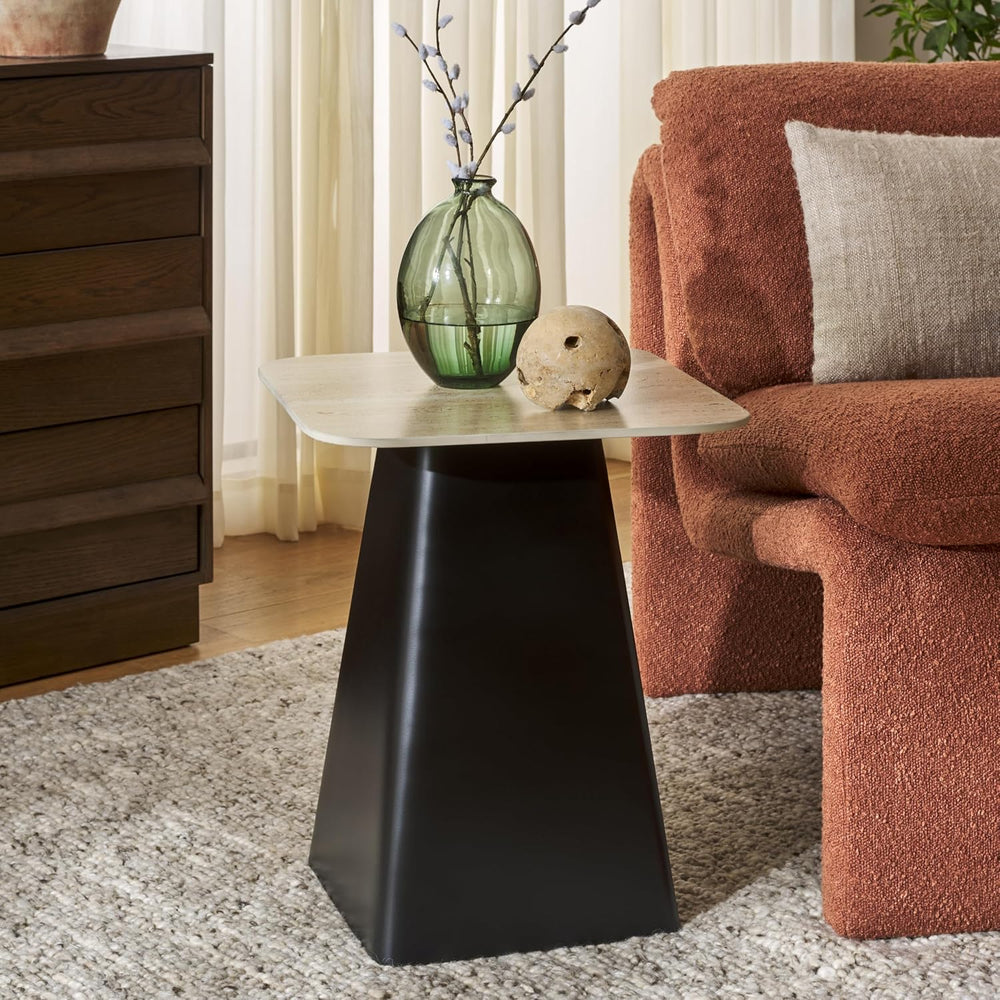 SAFAVIEH Home Collection - Fedo Tall Side Table, Beige & Black Porcelain ...
