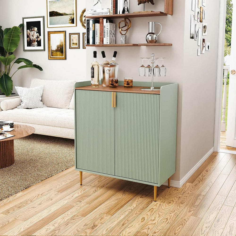 ARTPOWER Coffee Bar Cabinet with Wine Rack&Glass Holder, Sage Green
