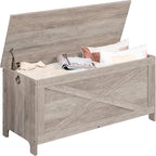 39.4" Toy Chest, Sturdy Entryway Storage Chest with Safety Hinges, Retro Toy Box, Wooden Look Accent Furniture for Living Room, Bedroom,Greige SCHG48101