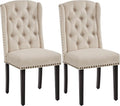 Yaheetech Upholstered Dining Chairs Set of 2 Button Tufted Kitchen Chairs with Solid Wood Legs and Nailhead Trims for Dining Room, Living Room, Restaurant, Beige