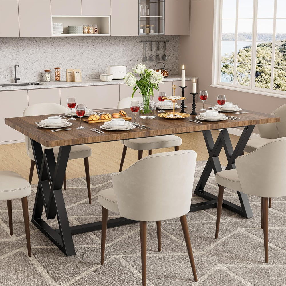IRONCK 63" Dining Table for 4-6, Modern Rectangular Kitchen Table with S...
