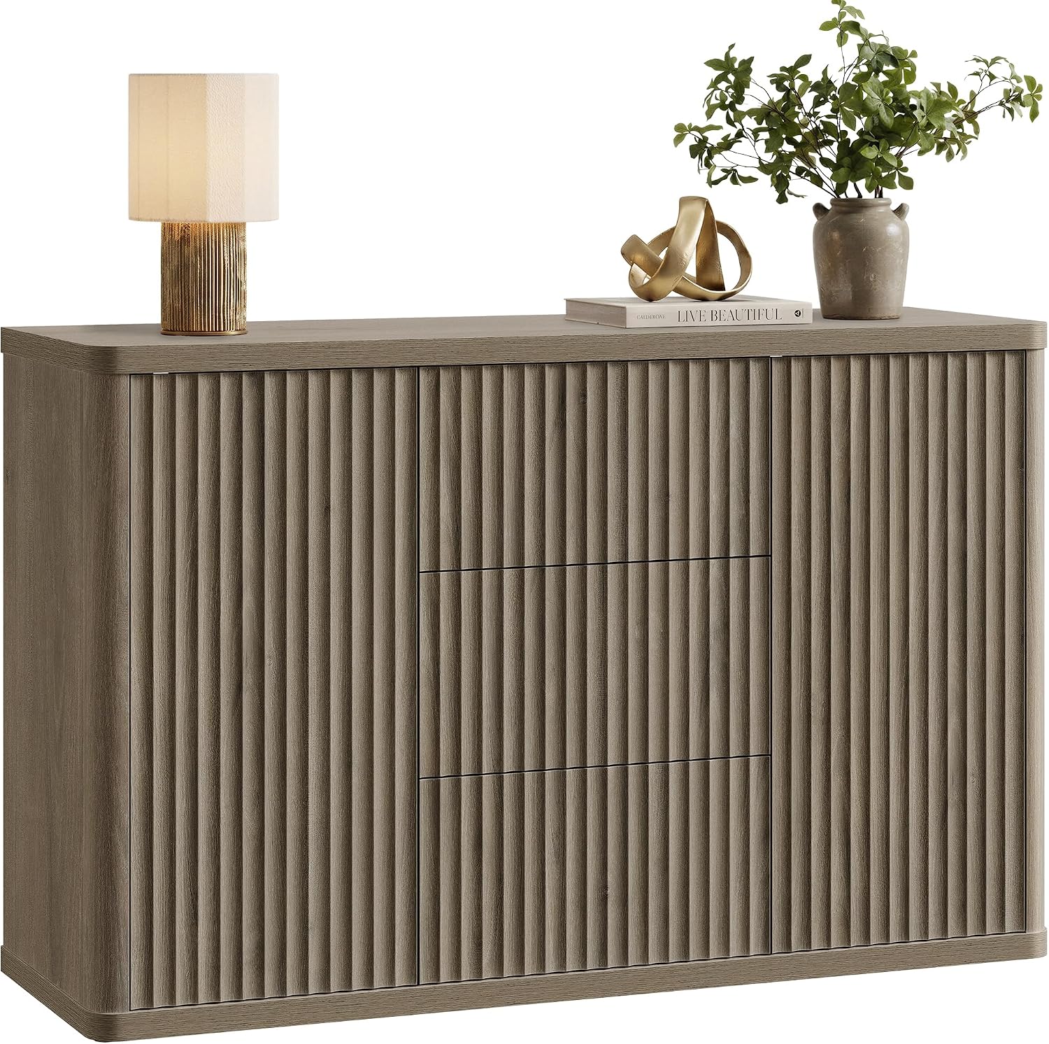 SICOTAS Buffet Cabinet with Storage 54.7" Large Modern Accent Storage Cabinet with Doors and Shelves Fluted Sideboard Credenza Buffet Table Coffee Bar for Living Room Kitchen Dining Room, Grey Alder