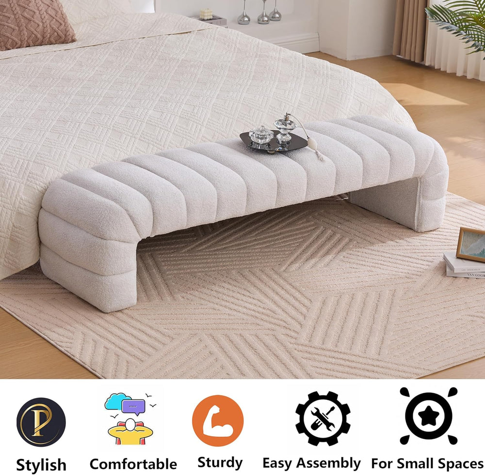 Arched Ottoman Bench for Bedroom Living Room,69.7" Chenille Long Benches...