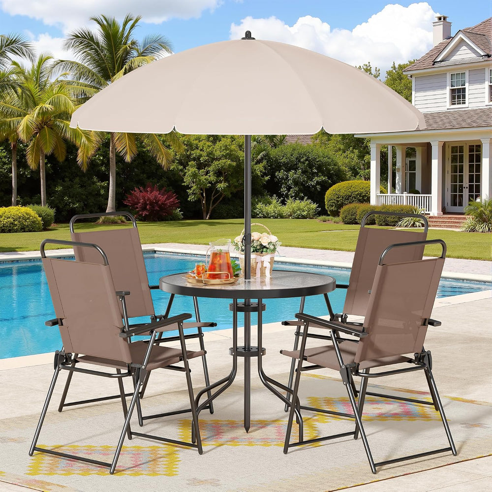 Shintenchi 6 Piece Patio Dining Set with Umbrella, Outdoor Furniture Set with...