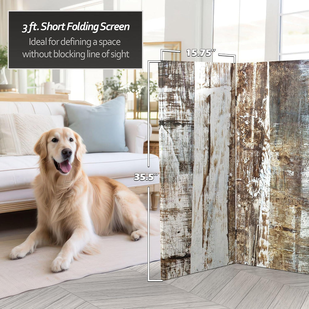 Red Lantern 3 ft. Short Double Sided Winter Woods Canvas Folding Screen 6 Pan...
